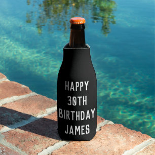 Geburtstag 30er Elegant Schwarz Modern Favors Flaschenkühler