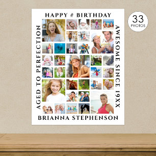 Geburtstag 33 Foto-Collage Individuell Personalisi Poster