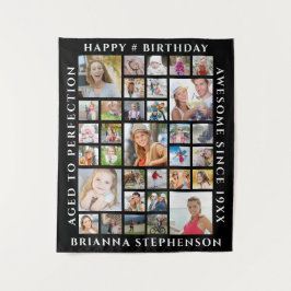 Geburtstag 33 FotoCollage Personalisiert Farbe Wandteppich