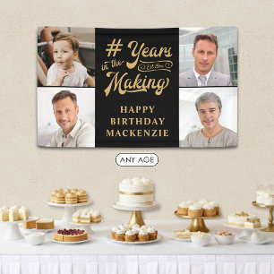 Geburtstag 4 Fotos Jahre im Werden Schwarz Gold Banner