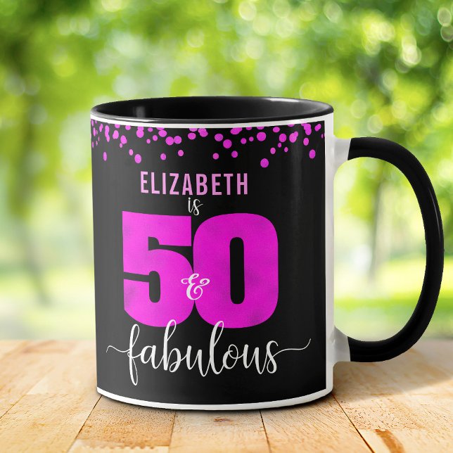 Geburtstag 50. fabelhafte, heiß rosa Folienteile s Tasse (Von Creator hochgeladen)