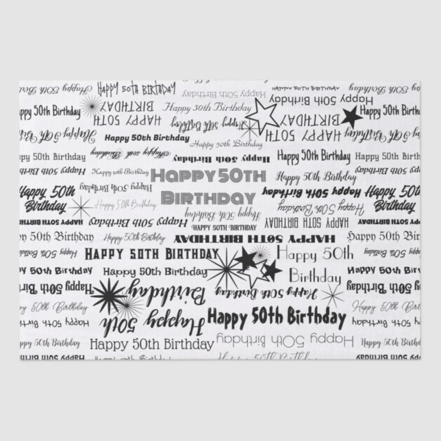 Geburtstag 50. oder jedes Alter schwarze Schriftar Seidenpapier (Vorderseite)