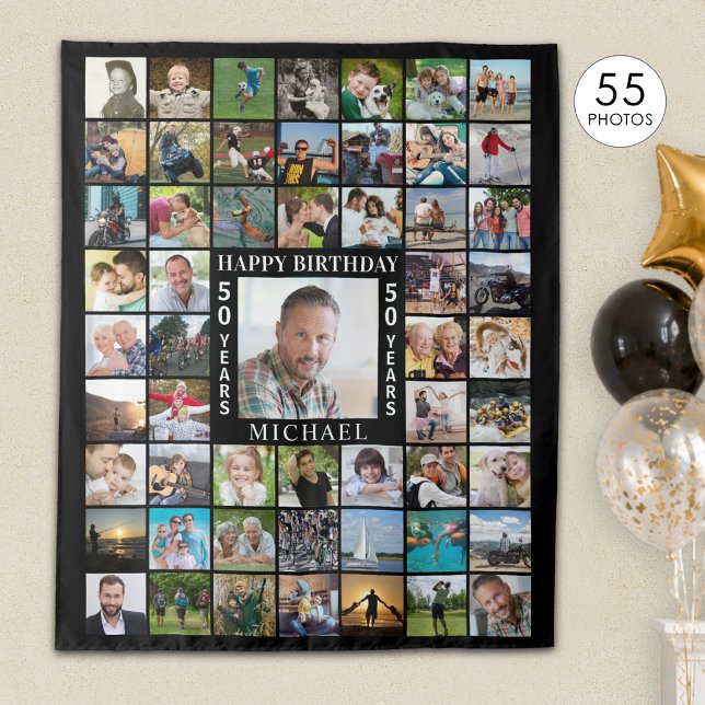 Geburtstag 55 Hintergrund der Fotocollage Wandteppich (Von Creator hochgeladen)