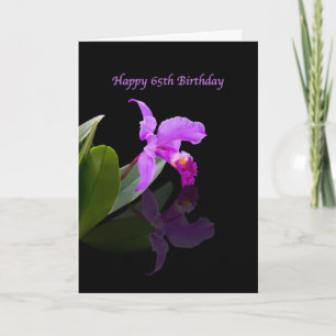 Geburtstag, 65., Orchid auf Schwarz reflektiert Karte