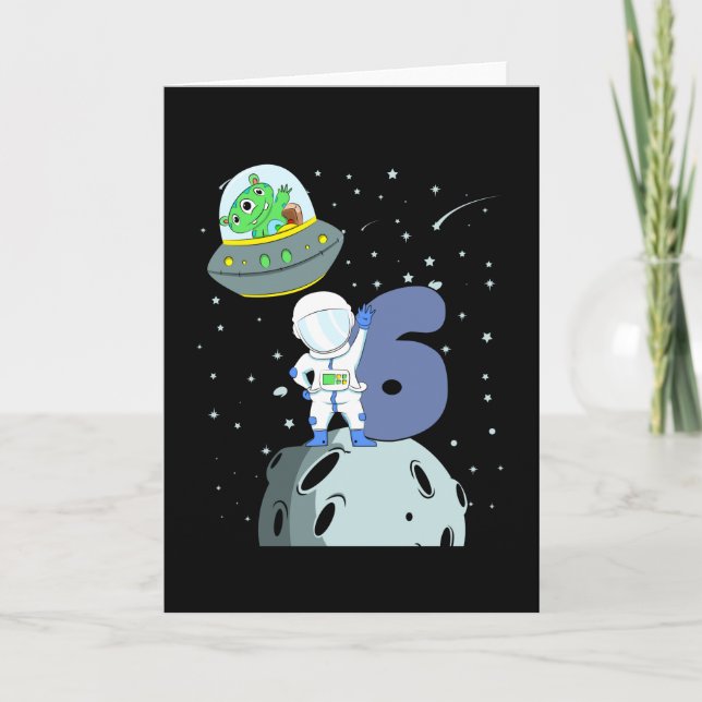 GEBURTSTAG 6. Geburtstag Junge Astronautin Karte (Vorderseite)
