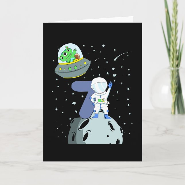 GEBURTSTAG 7. Geburtstag Junge Astronautin Karte (Vorderseite)