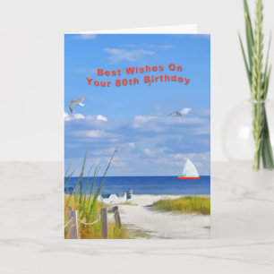 Geburtstag, 80. Tag, Beach and Ocean View Card Karte