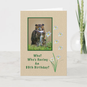 Geburtstag, 89., Großes Horned Owl und Blume Karte