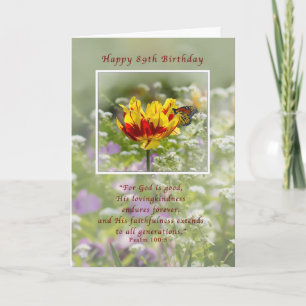 Geburtstag, 89., Tulpe und Schmetterling, religiös Karte