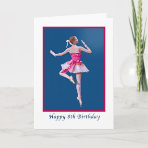 Geburtstag, 8. Tag, Tanzen Ballerina auf blau Karte