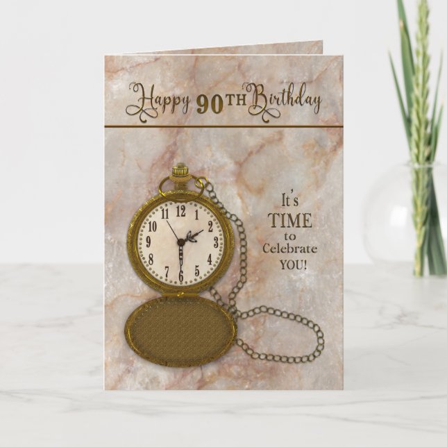 Geburtstag, 90. Pocket Watch and Chain Card Karte (Vorderseite)