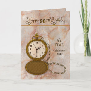 Geburtstag, 90. Pocket Watch and Chain Card Karte