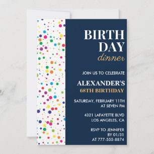 Geburtstag Abendessen Navy Blue Confetti 68. Gebur Einladung