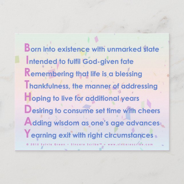 Geburtstag (akrostisch) postkarte (Vorderseite)