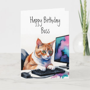 Geburtstag alle von uns Gruppe, Cat Boss Computer  Karte