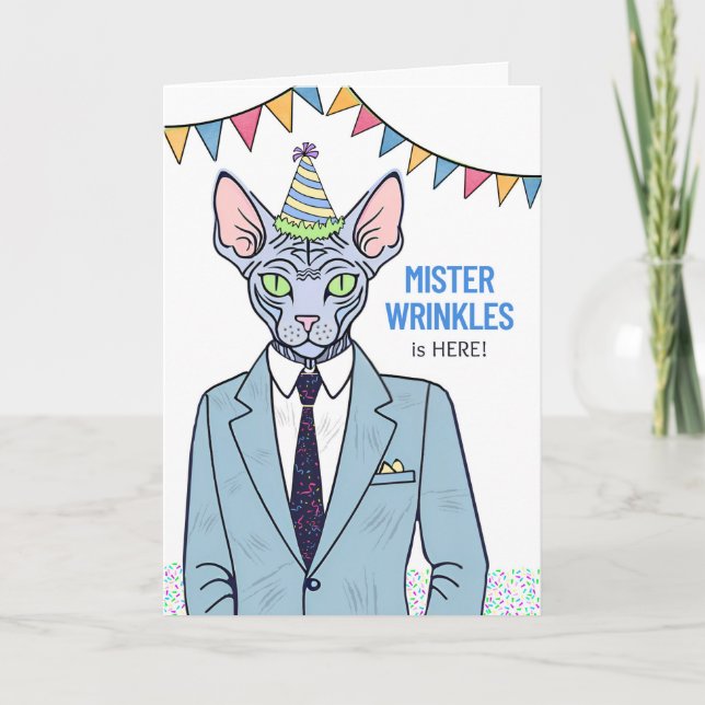 Geburtstag Ältere Sphynx Katze Mister Falten Karte (Vorderseite)