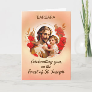 Geburtstag am Josefstag mit Jesus und roten Rosen Karte