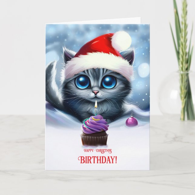 Geburtstag am Weihnachtsfeiertag Niedlich Kitten m Karte (Vorderseite)