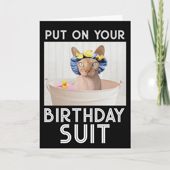 GEBURTSTAG ANZUG SPHYNX HAIRLESS CAT FUNNY CARD KARTE (Vorderseite)