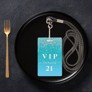 Geburtstag aquamariner Glitzer Tropfen Blue VIP Ei Ausweis