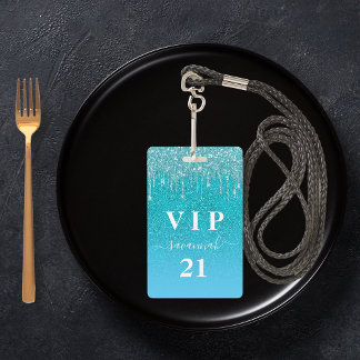 Geburtstag aquamariner Glitzer Tropfen Blue VIP Ei Ausweis