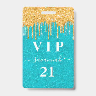 Geburtstag aquamariner Glitzer Tropfen Vip Einladu Ausweis
