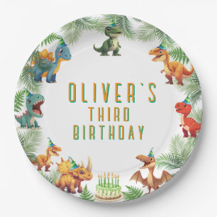 Geburtstag, Aquarell, T-Rex, Papierplatte Pappteller