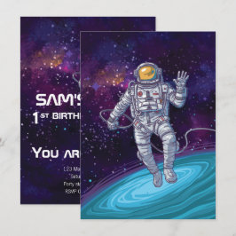 Geburtstag. Astronaut im Weltraum mit Sternen & Ga Einladung