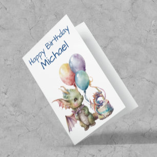Geburtstag Baby Dragon Personalisiert Watercolor Karte