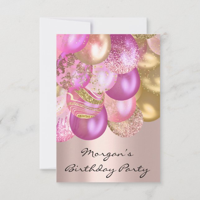 Geburtstag Baby Dusche rosa Goldballons riskieren Einladung (Rückseite)