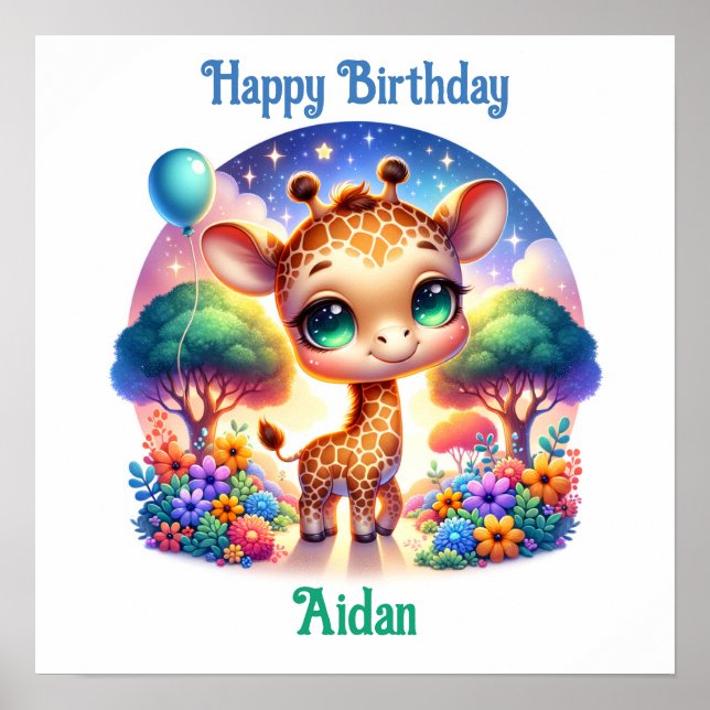 Geburtstag Baby Giraffe Fantasy Safari Poster (Vorne)