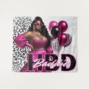 Geburtstag Baddie Black Woman Pink & Leopard Wandteppich