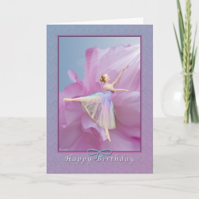 Geburtstag, Ballerina auf Rosa und Blau Karte (Vorderseite)