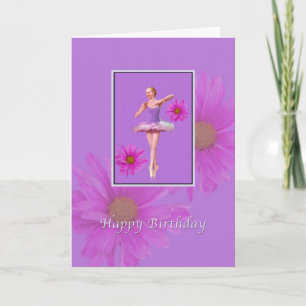 Geburtstag, Ballerina mit rosafarbenen Daisies Karte