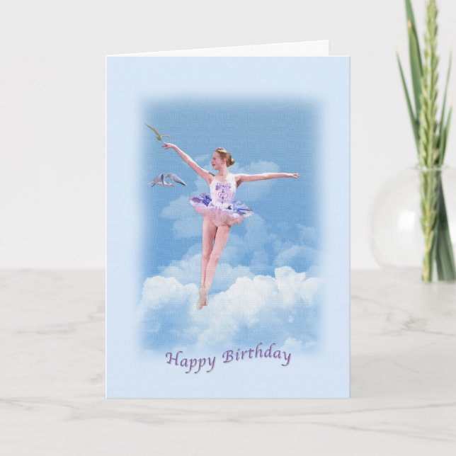 Geburtstag, Ballerina tanzen über den Wolken Karte (Vorderseite)