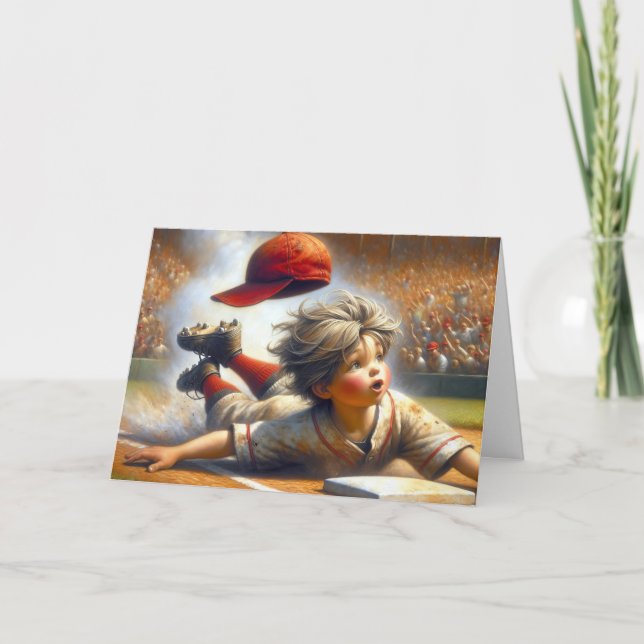 Geburtstag Baseball Boy in Zuhause-Plate gleiten Karte (Vorderseite)