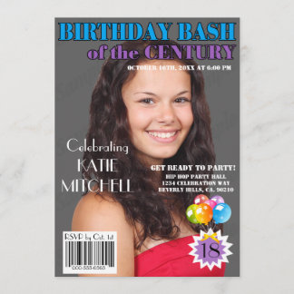 Geburtstag Bash Blue Lila Magazine decken jedes Al Einladung