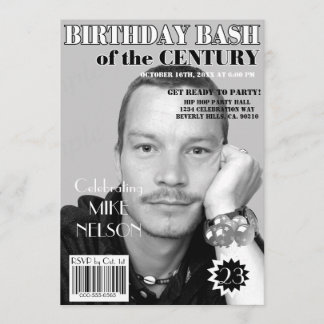 Geburtstag Bash Schwarz-weiß Magazine decken jedes Einladung