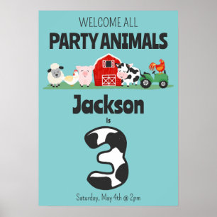 Geburtstag Begrüßung Party Tiere Farm Poster
