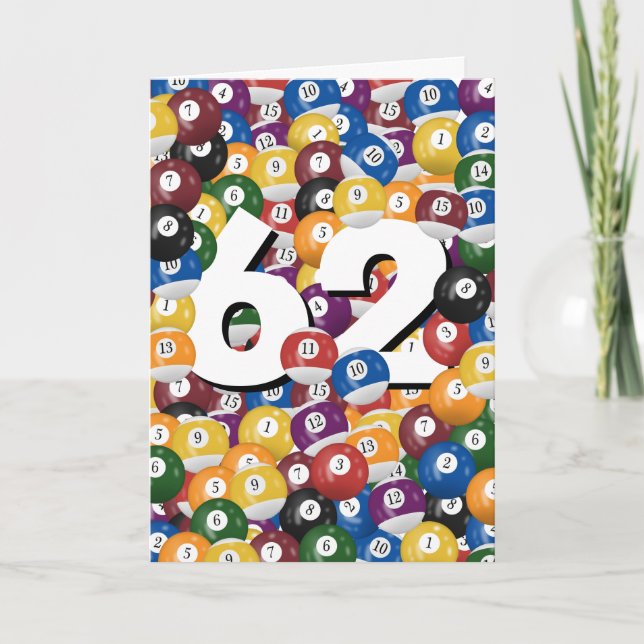 Geburtstag Billiard Balls für 62. Geburtstag Karte (Vorderseite)