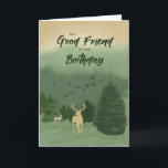 Geburtstag bis Male Buddy Friend Landschaft mit Bä Karte<br><div class="desc">Schicken Sie diese hübsche Außenkarte an einen männlichen Freund und Freund. Ausdruck Ihrer Wertschätzung für Ihre Freundschaft von einem zum Typ auf eine männliche und aufrichtige Weise. Grüne Landschaft ist der Hintergrund eines Hirsches mit Vögeln am Himmel. Teile des Bildes basierend auf Design Schneidet mystischen Winter.</div>