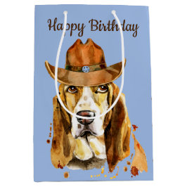 Geburtstag Bloodhound mit Cowboy Hat Mittlere Geschenktüte