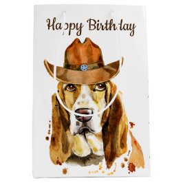 Geburtstag Bloodhound mit Cowboy Hat Mittlere Geschenktüte
