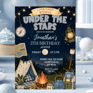 Geburtstag Blue Camp Under The Stars Einladung