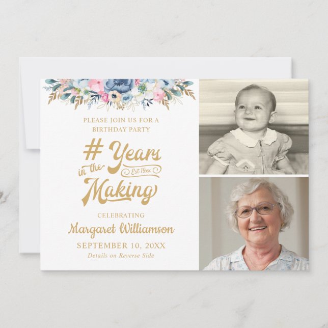 Geburtstag Blumenjahr im MAKING 2-Foto Einladung (Vorderseite)