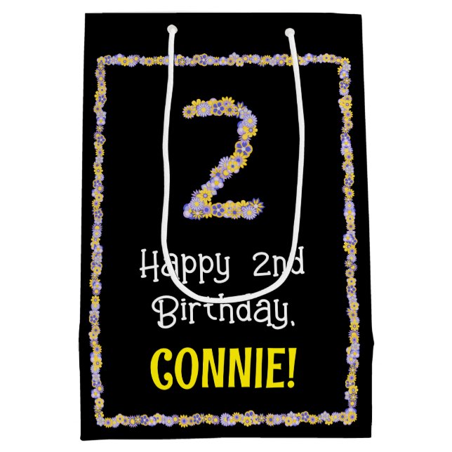 Geburtstag: Blumennummer, Individuelle Name, Blume Mittlere Geschenktüte (Rückseite)