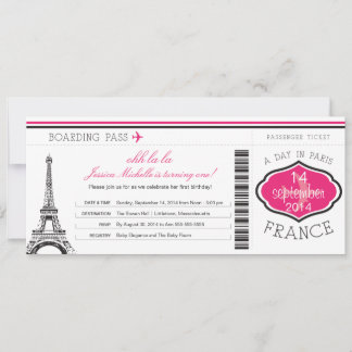 Geburtstag Boarding Pass auf Paris Einladung
