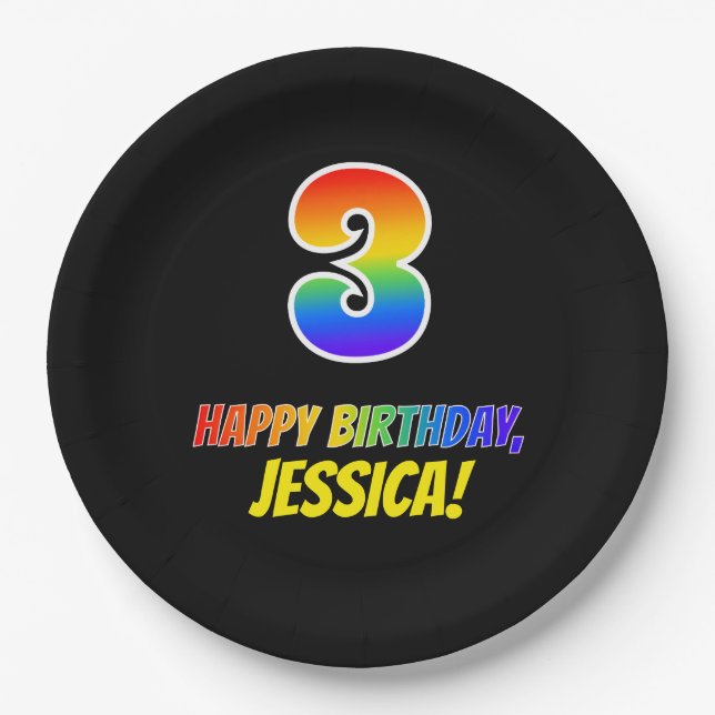 Geburtstag: Bold, Fun, Simple, Rainbow 3 Pappteller (Vorderseite)