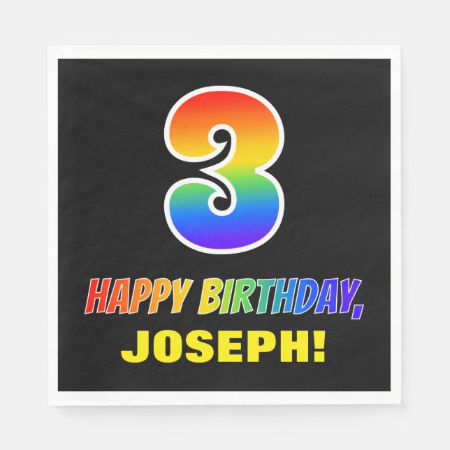Geburtstag: Bold, Fun, Simple, Rainbow 3 Serviette (Vorderseite)