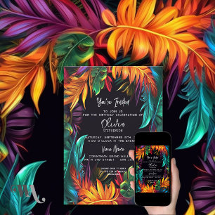Geburtstag Bold Neon Tropical Foliage Einladung